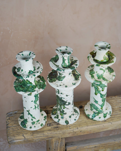Vintage Splatter Design Green Tamegroute x Puglia Candlestick Holder