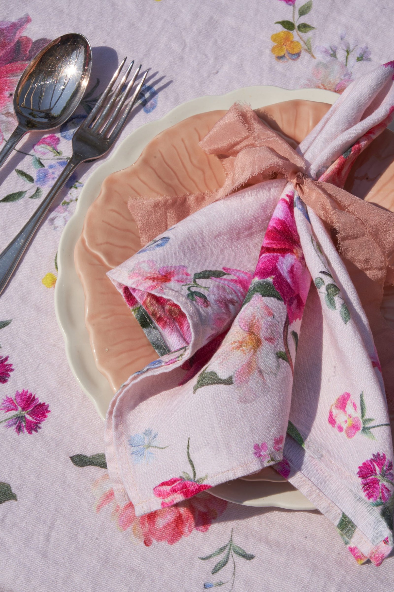 Peony printed table linens
