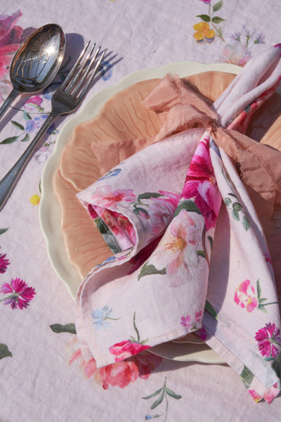 Peony printed table linens