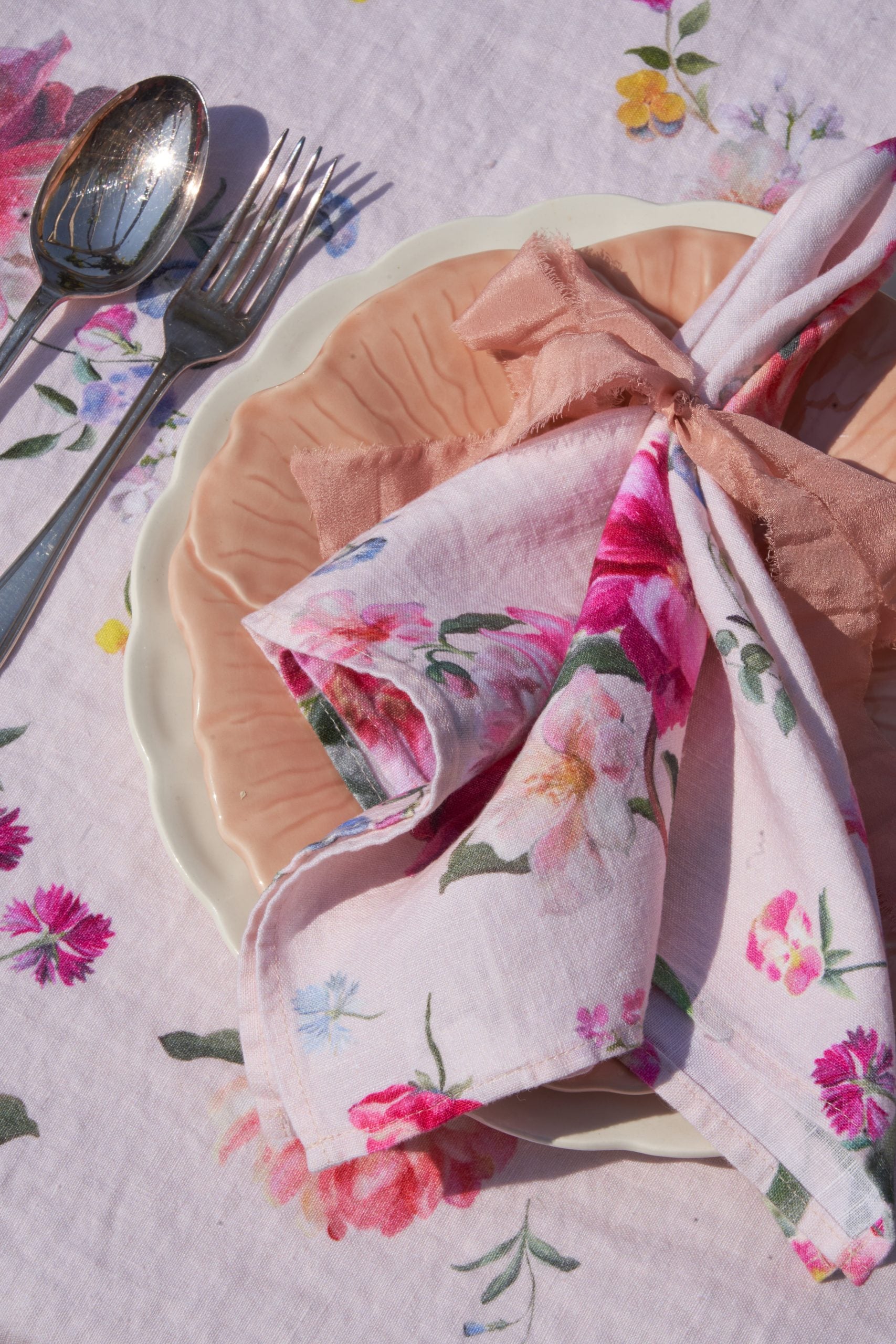Peony printed table linens