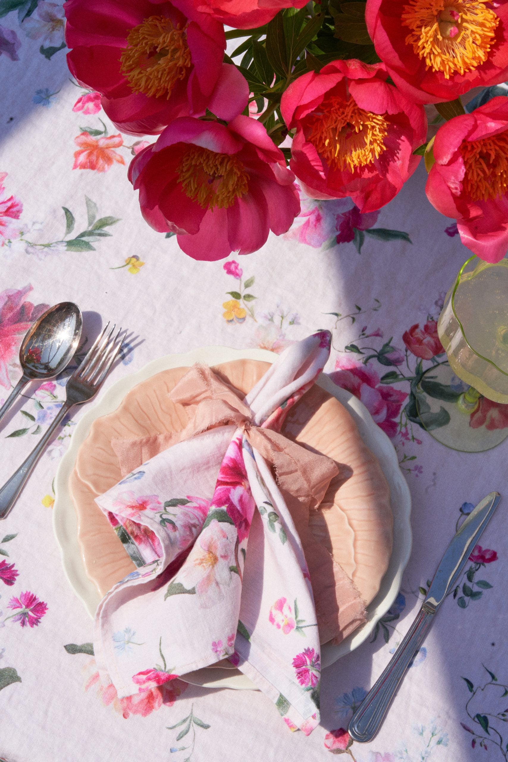 Peony printed table linens