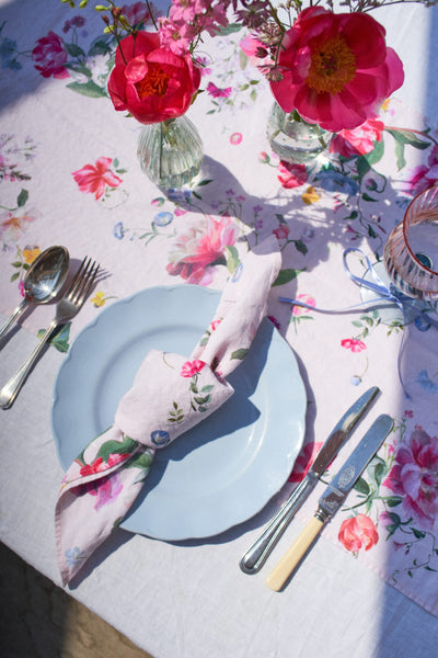 Peony printed table linens