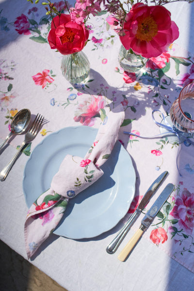 Peony printed table linens