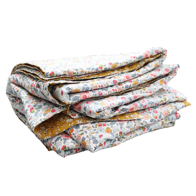 Reversible Stitch Border Bedspread made with Liberty Fabric BETSY GREY & CAPEL MUSTARD - Coco & Wolf