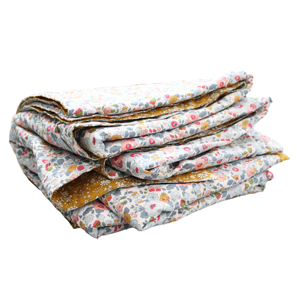 Reversible Stitch Border Bedspread made with Liberty Fabric BETSY GREY & CAPEL MUSTARD - Coco & Wolf