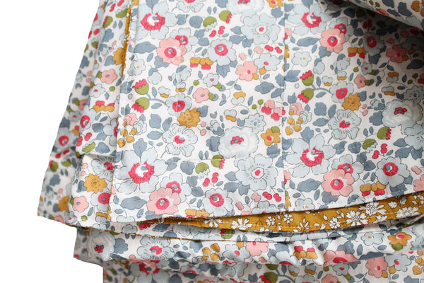 Reversible Stitch Border Bedspread made with Liberty Fabric BETSY GREY & CAPEL MUSTARD - Coco & Wolf