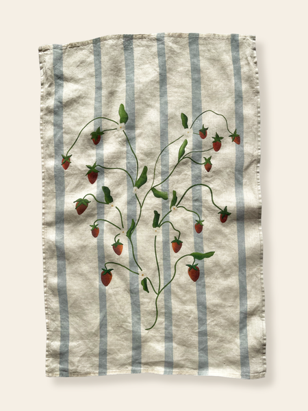 Linen Tea Towel "Strawberry Vines"
