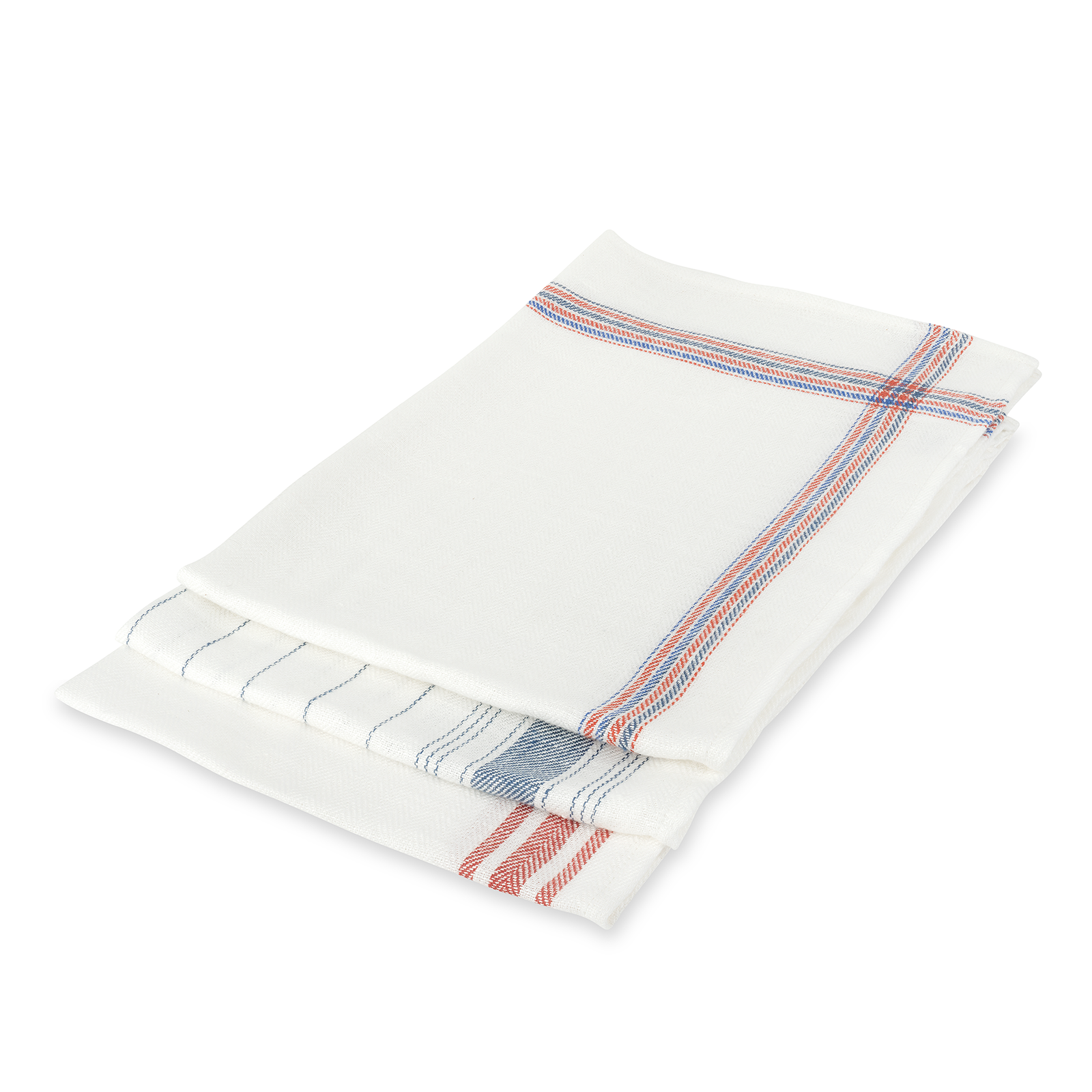 Set of 3 Varied Kitchen Towels in French Red & Blue