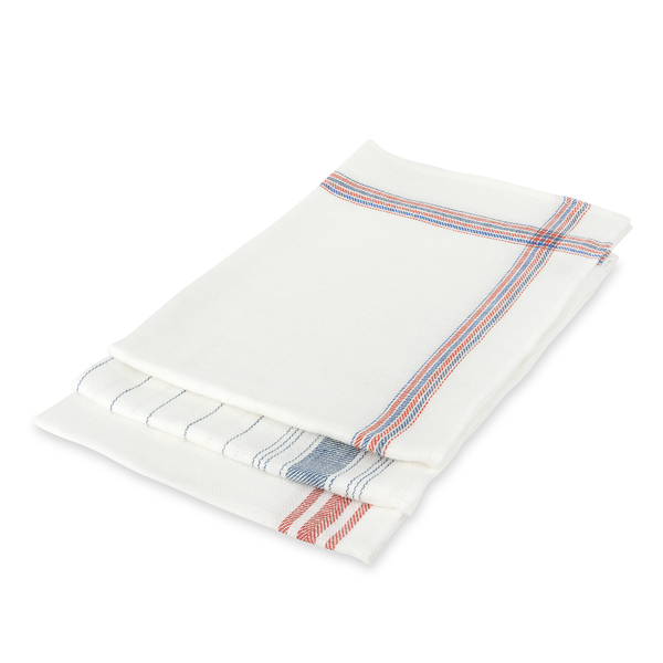Set of 3 Varied Kitchen Towels in French Red & Blue