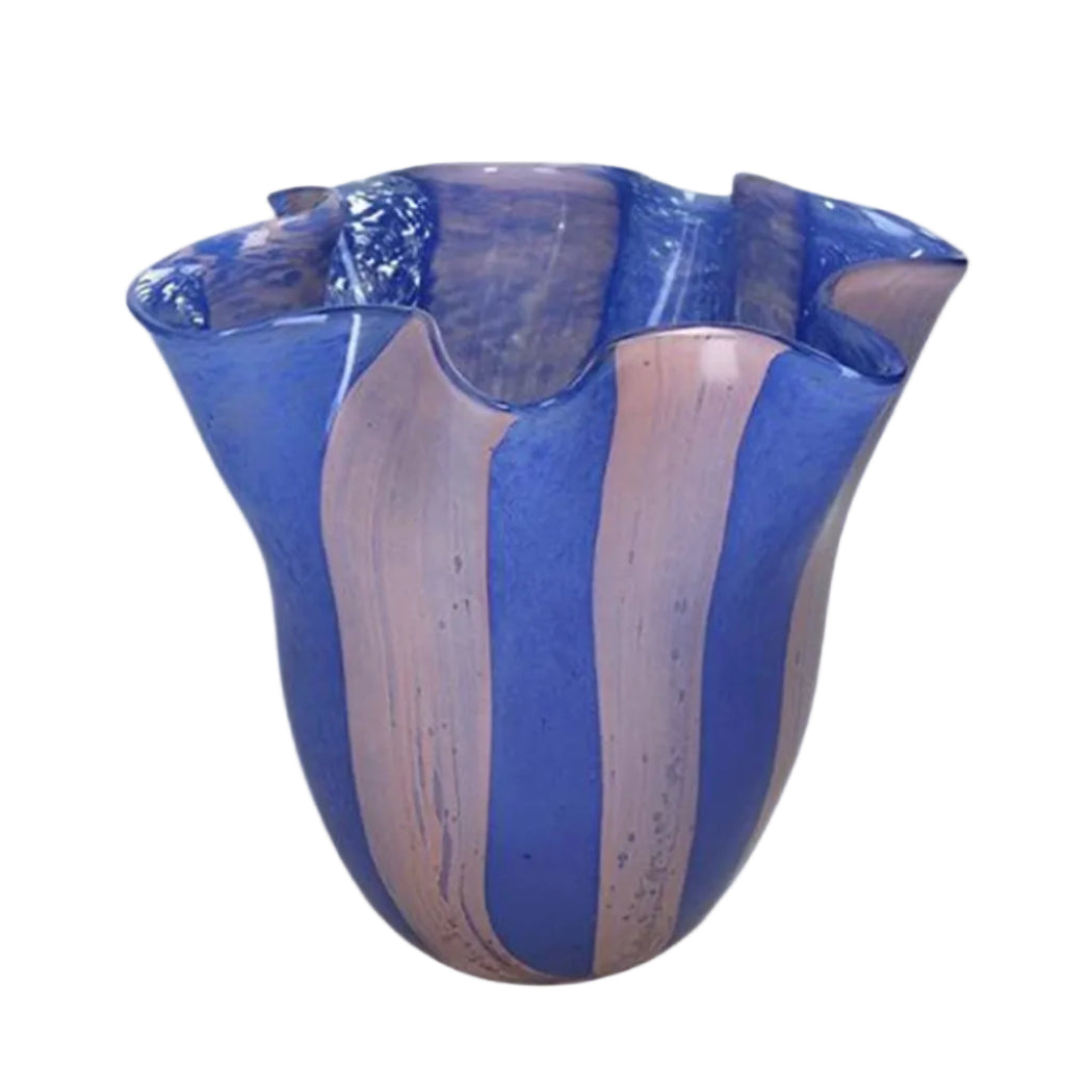 Striped Scalloped Blue and Pink Glass Vase - Casa by Josephine Jenno
