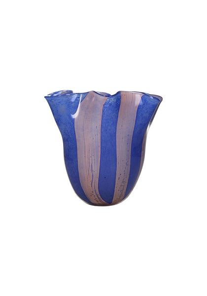Striped Scalloped Blue and Pink Glass Vase - Casa by Josephine Jenno