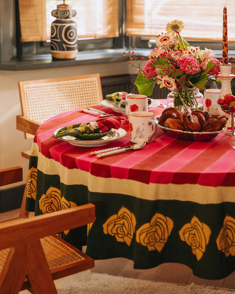 Stripes and Roses Tablecloth