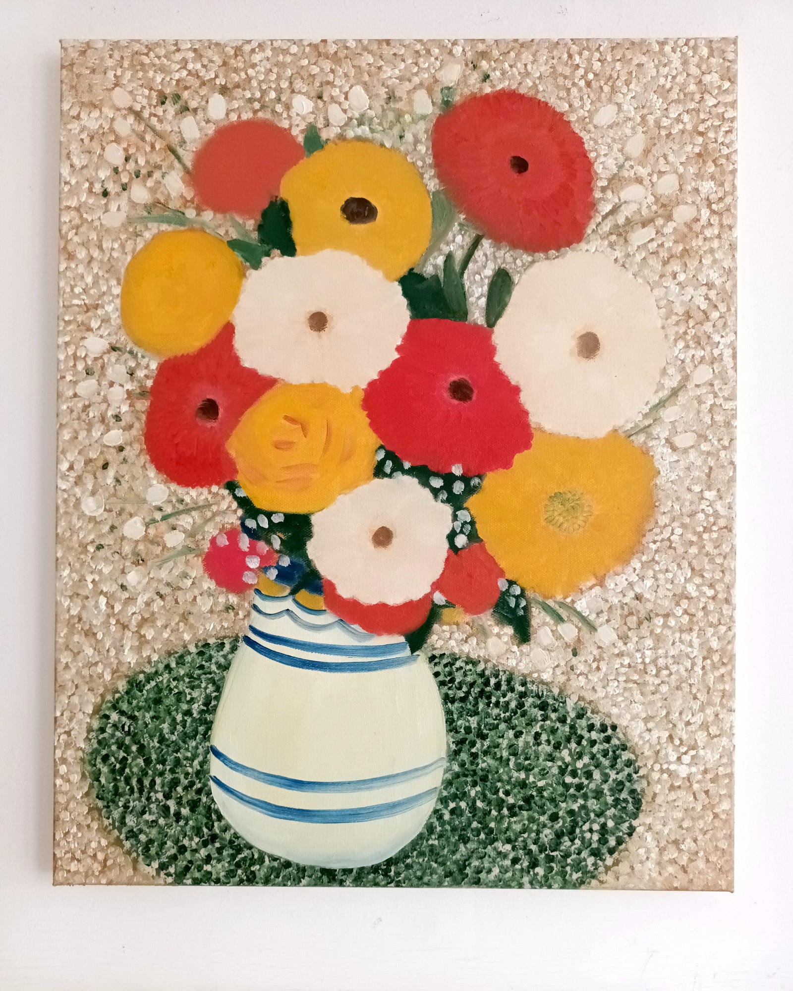 oil painting of flowers in the vase