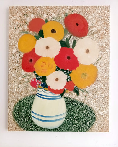 oil painting of flowers in the vase