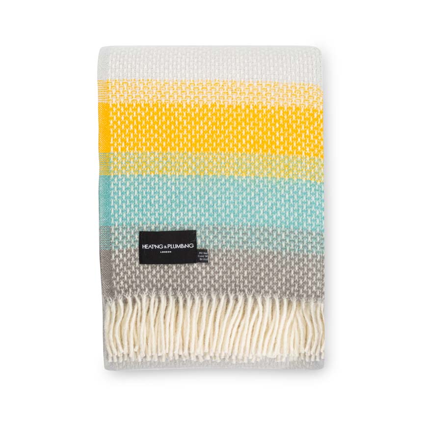 Evening Tales - Pure New Wool Blanket - Super Fluffy - Yellow, Turquoise & Grey