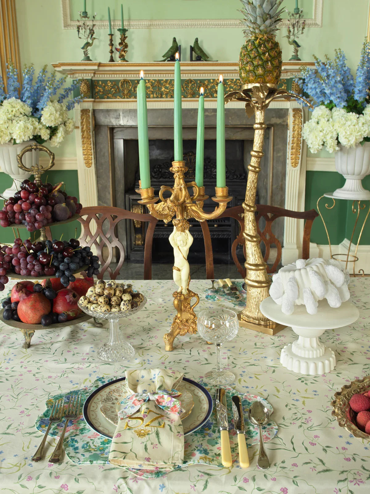 Stitch Edge Tablecloth Runner made with Liberty Fabrics & Bridgerton Regal Blosson Green