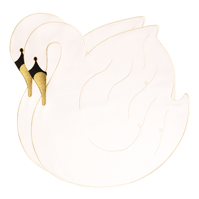 OCTAEVO Swan Placemats (Set of 2) feature white swans with golden beaks—ideal for unique dining table decor.