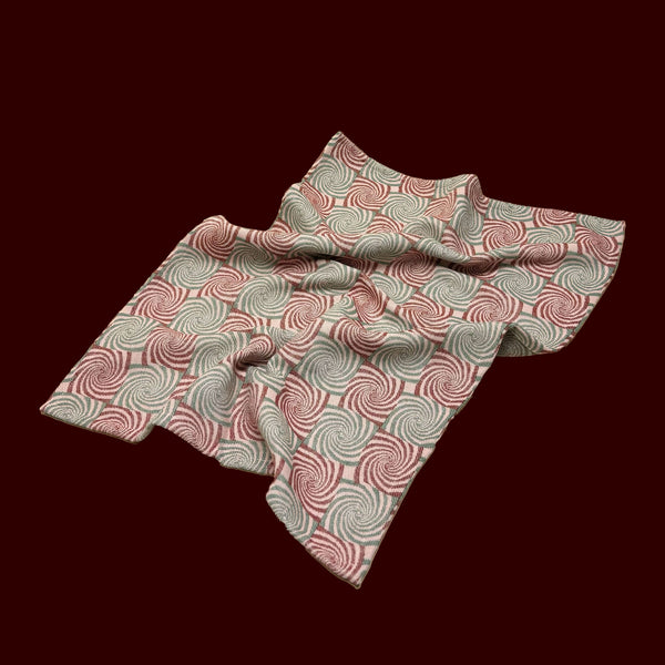 red, pink and green cotton dish towel / tea towel with geometric border pattern, made in portugal, designed in sweden