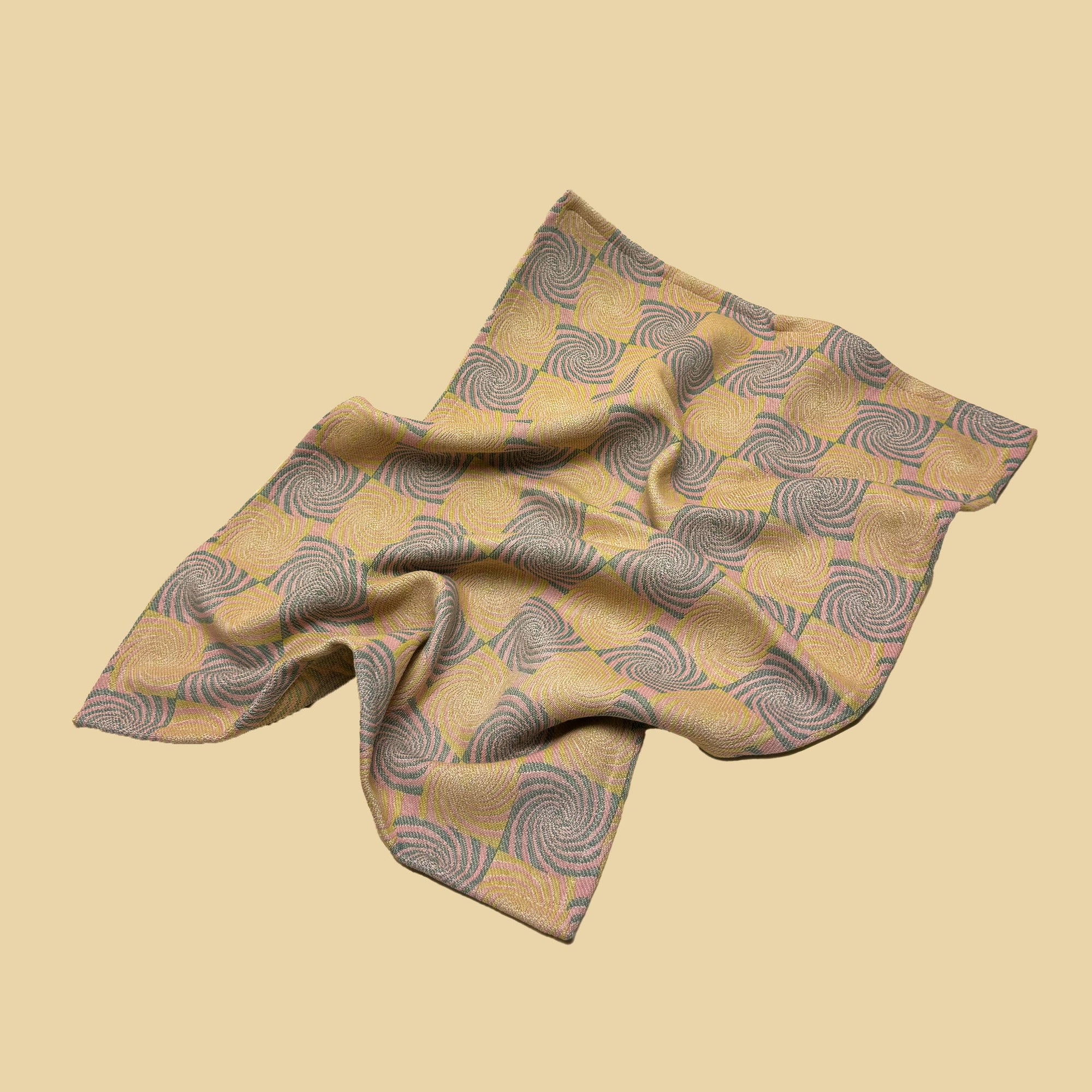 pink, green and citrus yellow cotton dish towel / tea towel with geometric border pattern, made in portugal, designed in sweden
