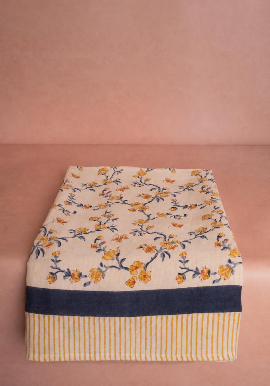 Block Printed Linen Tablecloth