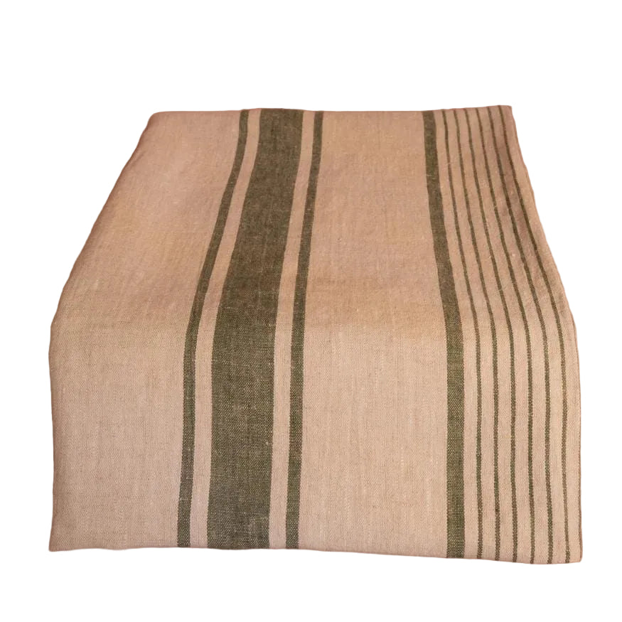 Jemima Linen Tablecloth, Green Stripe