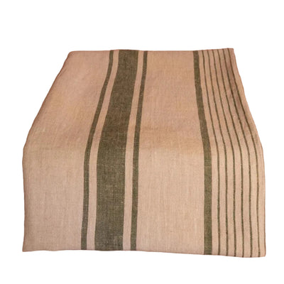 Jemima Linen Tablecloth, Green Stripe