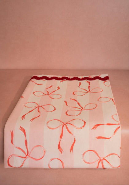 Tablecloth Kensington Bow Pink Cotton Tablecloth with Ric Rac