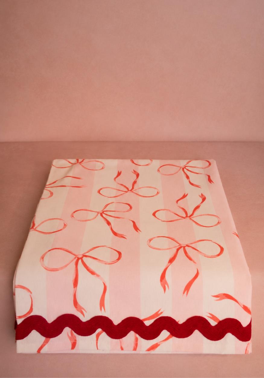 Tablecloth Kensington Bow Pink Cotton Tablecloth with Ric Rac