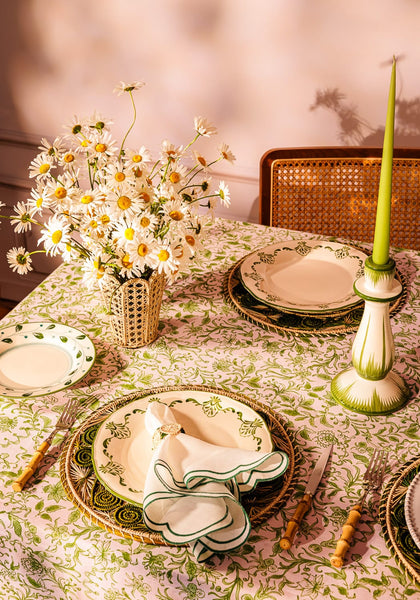 Pretty Meadow Green Floral Cotton Tablecloth