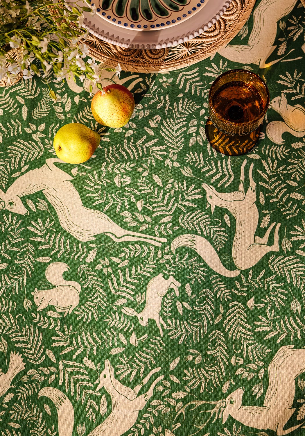 The Wycliffe Woodland Green Cotton Tablecloth