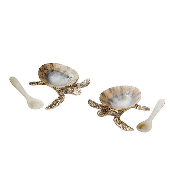 Tableware New Born Turtle Salt Cellar and Pepper Pots with Spoons - Pair