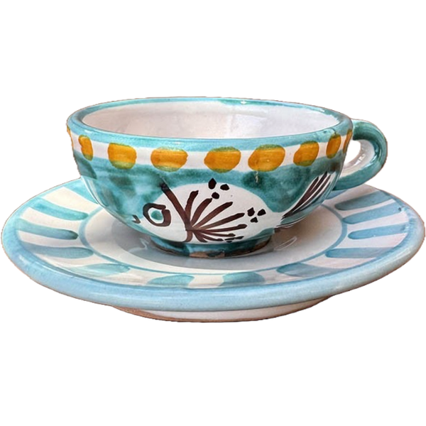 Amalfi Blue Fish Coffee Cup and Saucer
