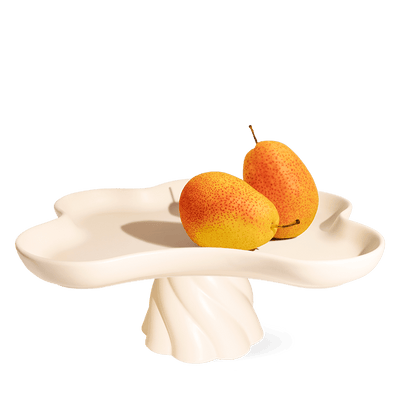Octaevo Templo High Tray: ivory-colored cake stand with wavy top and twisted pedestal, a striking centerpiece.