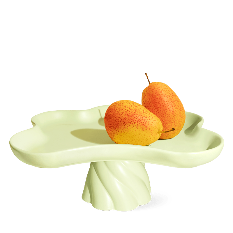 Octaevo Templo High Tray: light mint, flower-shaped centerpiece with a twisted pedestal base, shown on white.