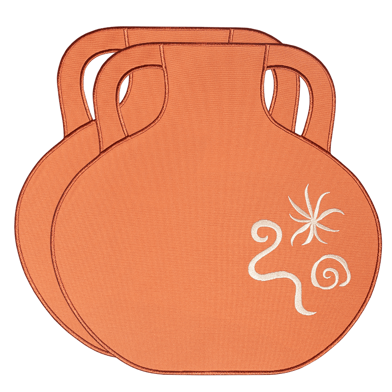 Set of 2 Octaevo Terracotta Amphora Placemats with handles, featuring white abstract designs—ideal table decor.