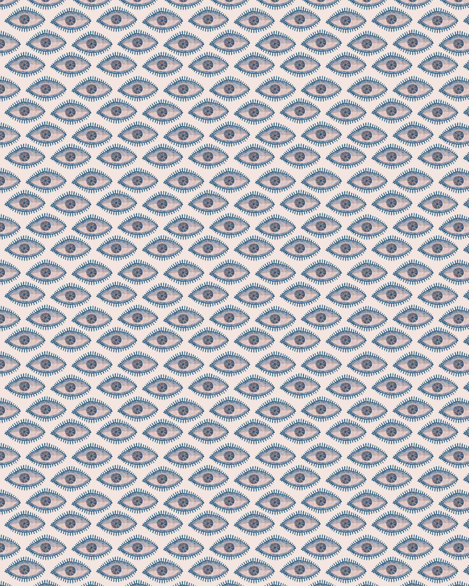 Close-up detail of Mati blue wallpaper by Thalia Botsari