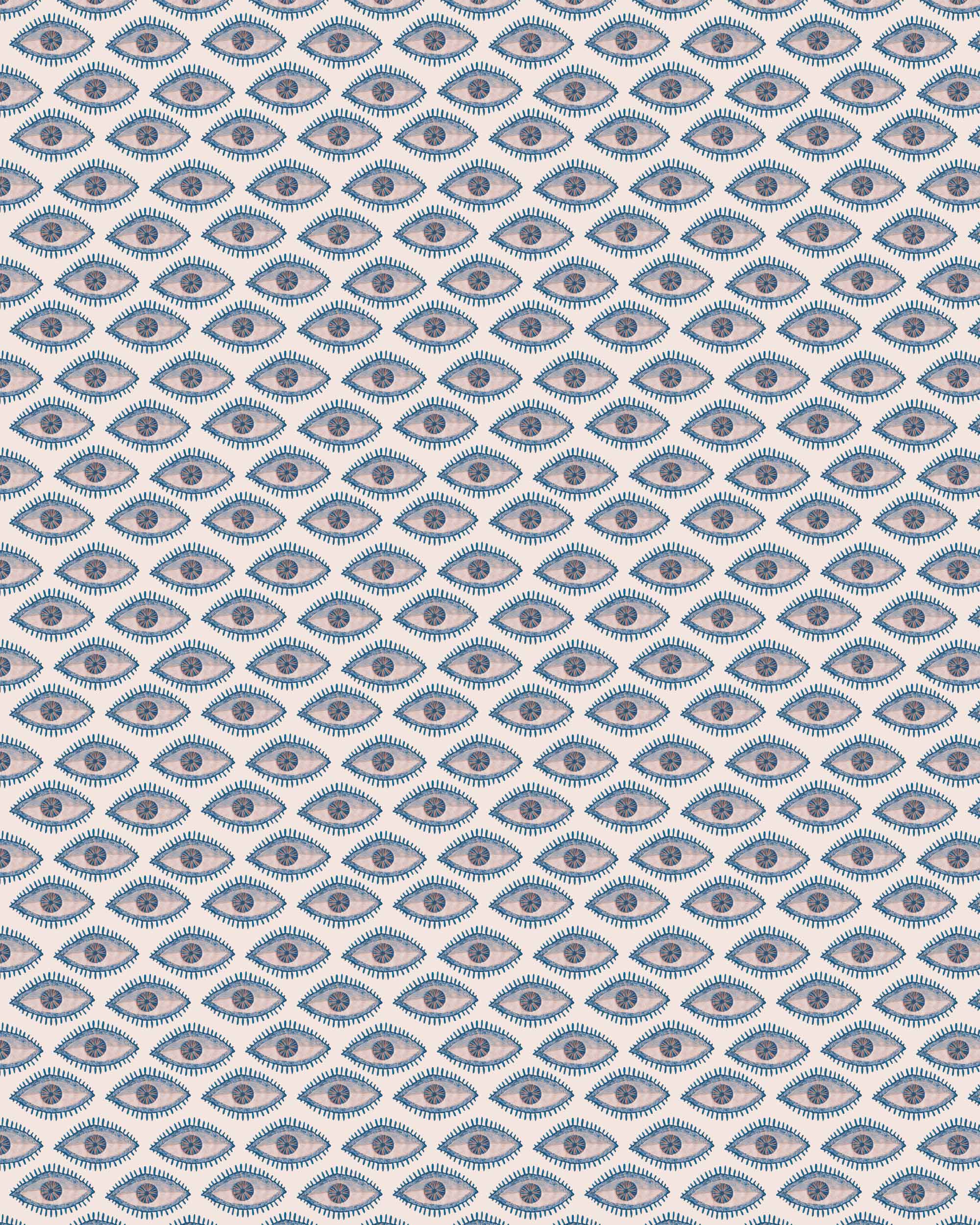 Close-up detail of Mati blue wallpaper by Thalia Botsari