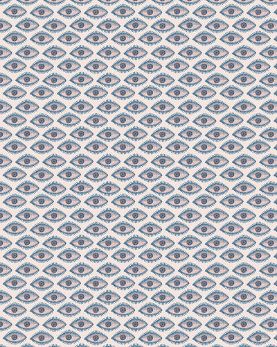 Close-up detail of Mati blue wallpaper by Thalia Botsari