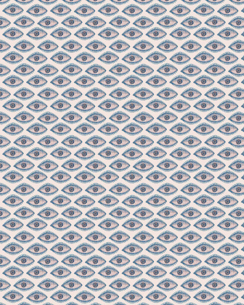 Close-up detail of Mati blue wallpaper by Thalia Botsari