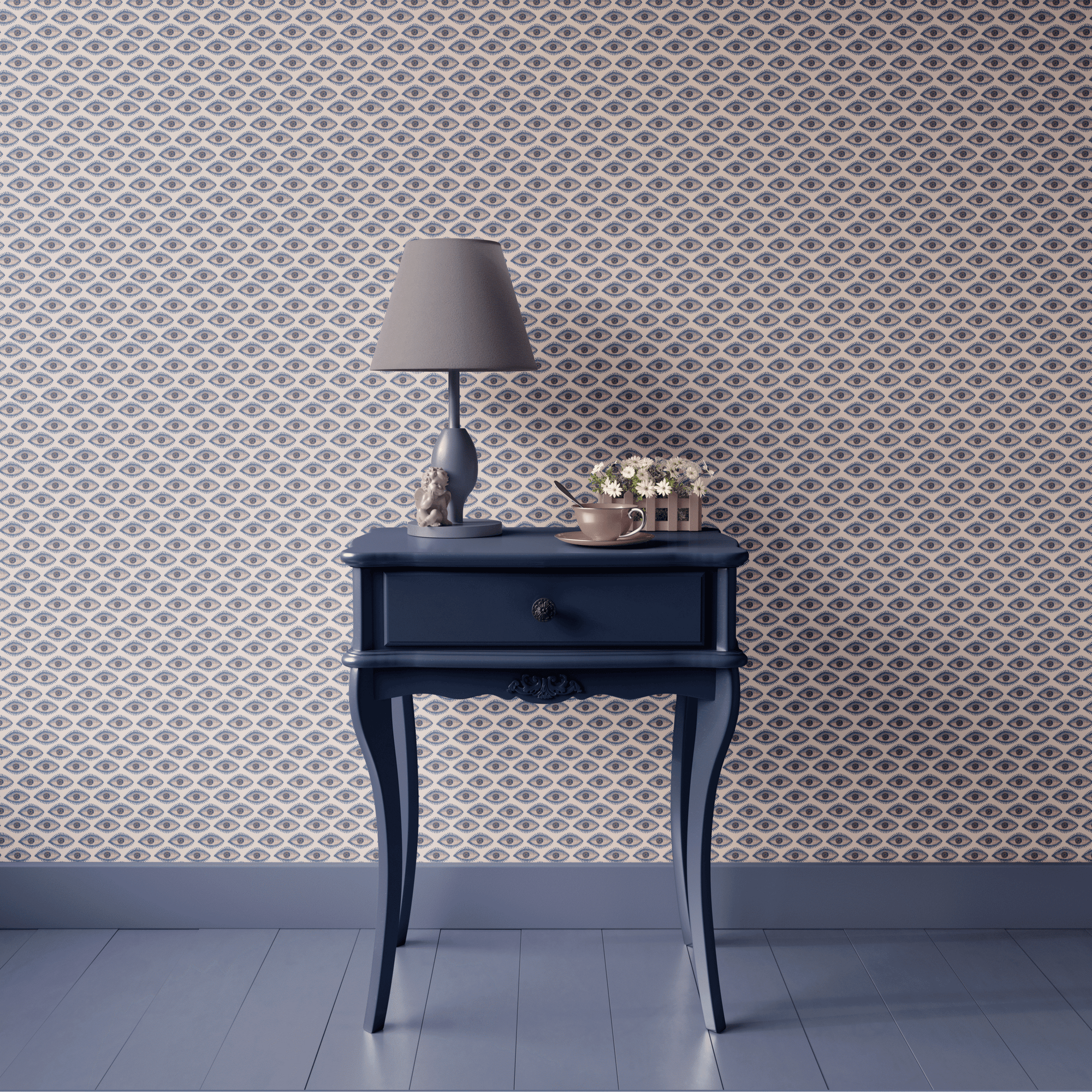 Mati blue abstract wallpaper in modern living room