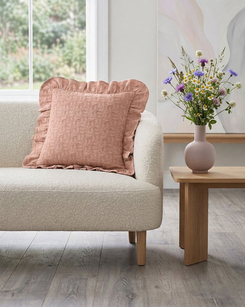 Weave Linen Ruffles Cushion Cover-Powder