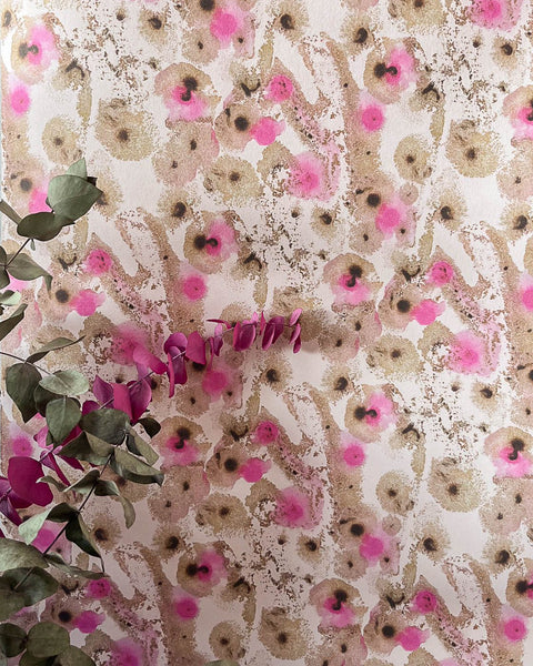 Selene ink abstract wallpaper in pink and gold