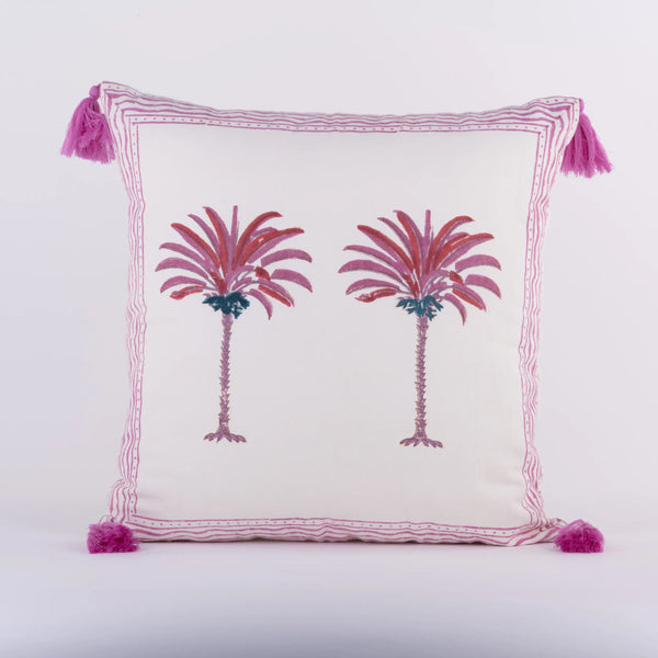 Tropical Hand Printed Cotton Cushion - Palm Tree