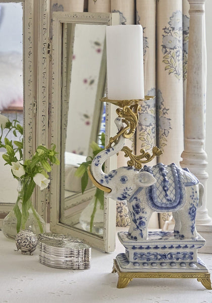 The Porcelain Elephant Candle Holder - Blue - Casa by Josephine Jenno