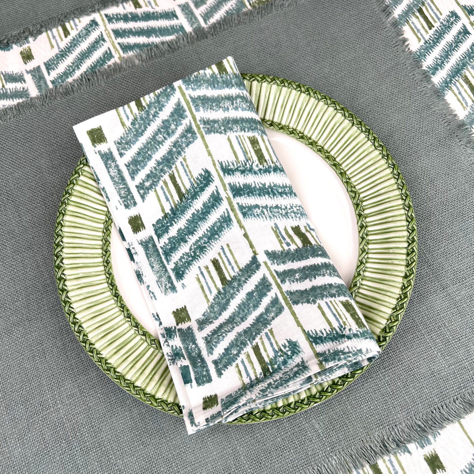 ‘The Ikat’ Napkin Set - Blue Green