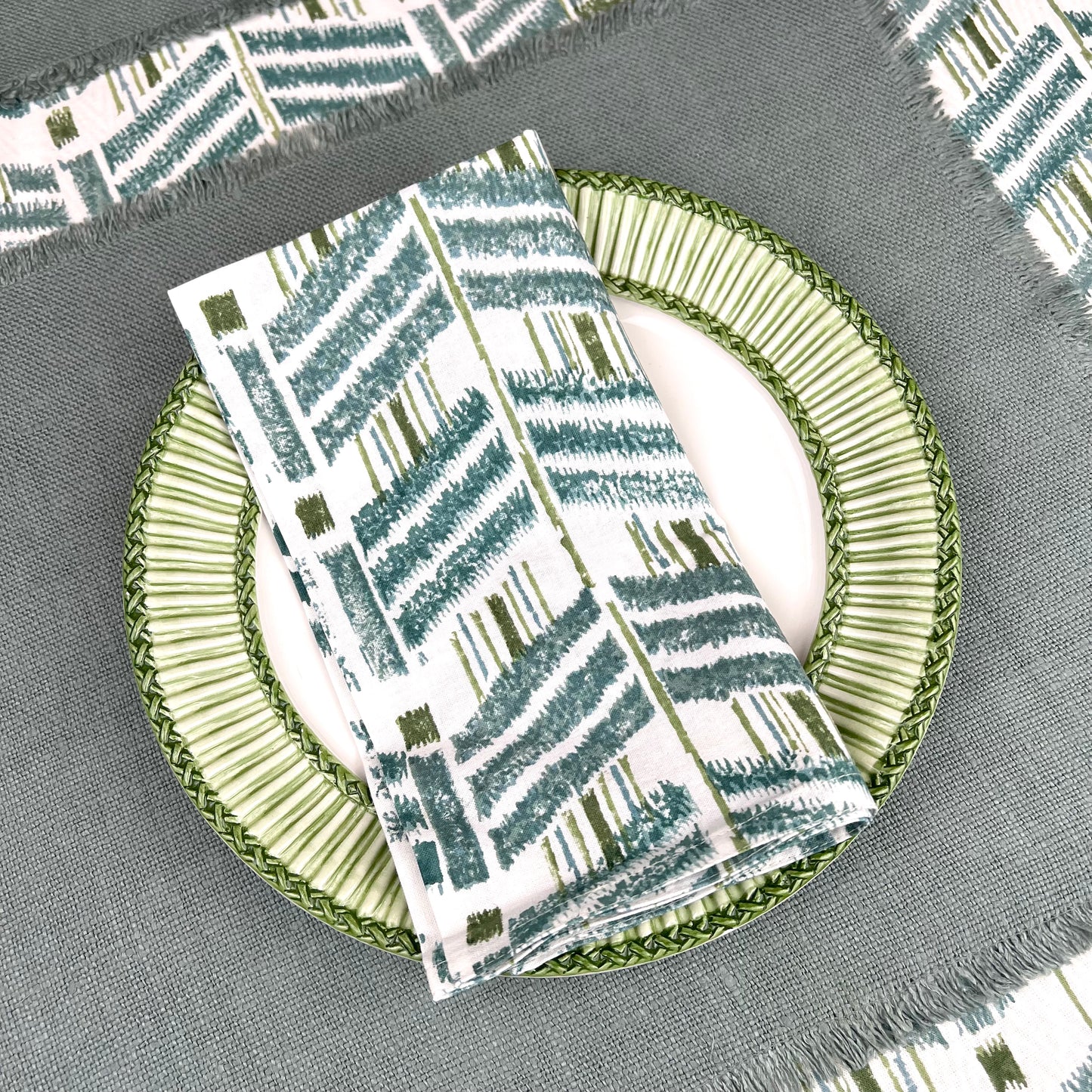 ‘The Ikat’ Napkin Set - Blue Green