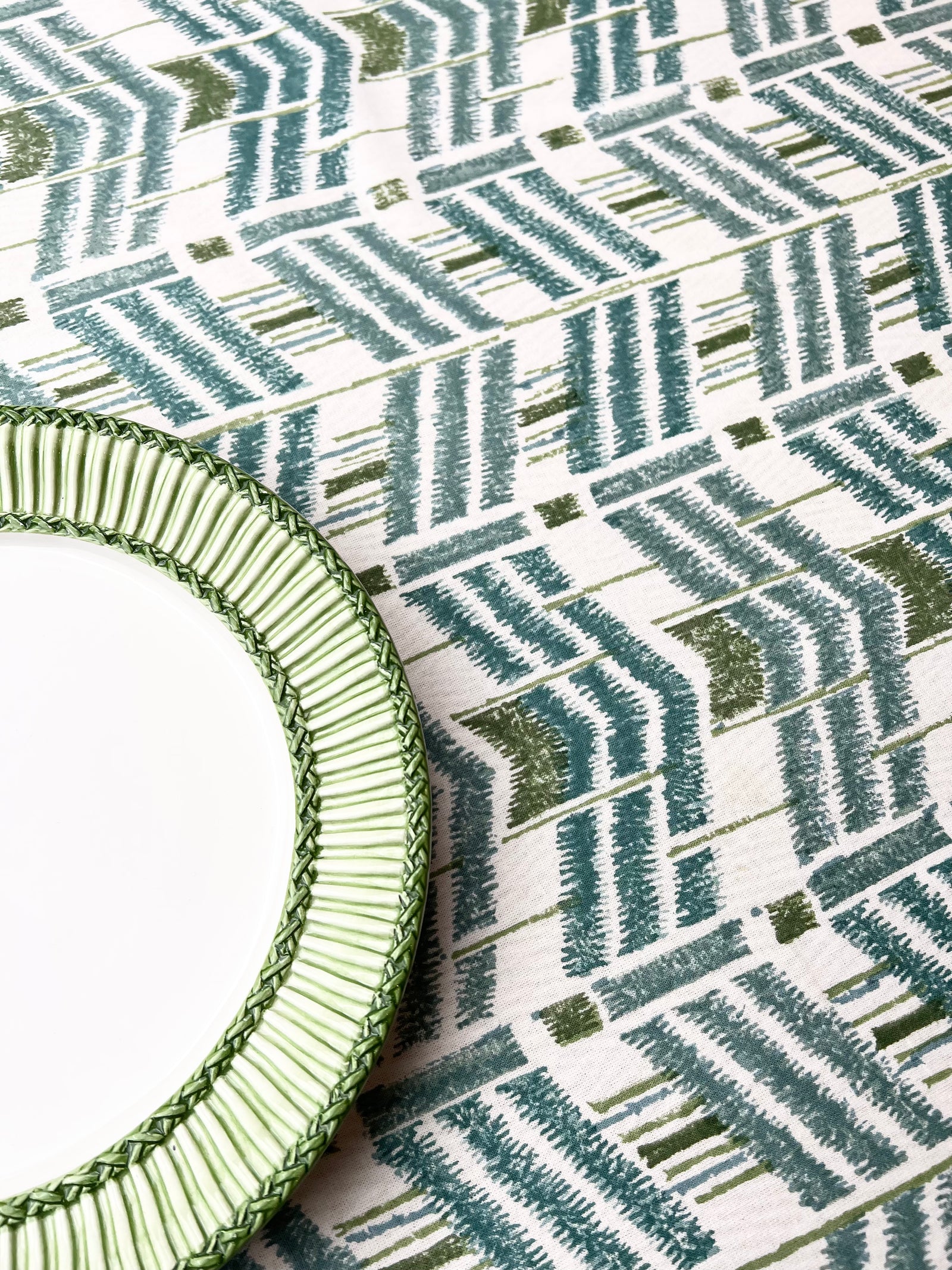 ‘The Ikat’ Tablecloth - Blue Green