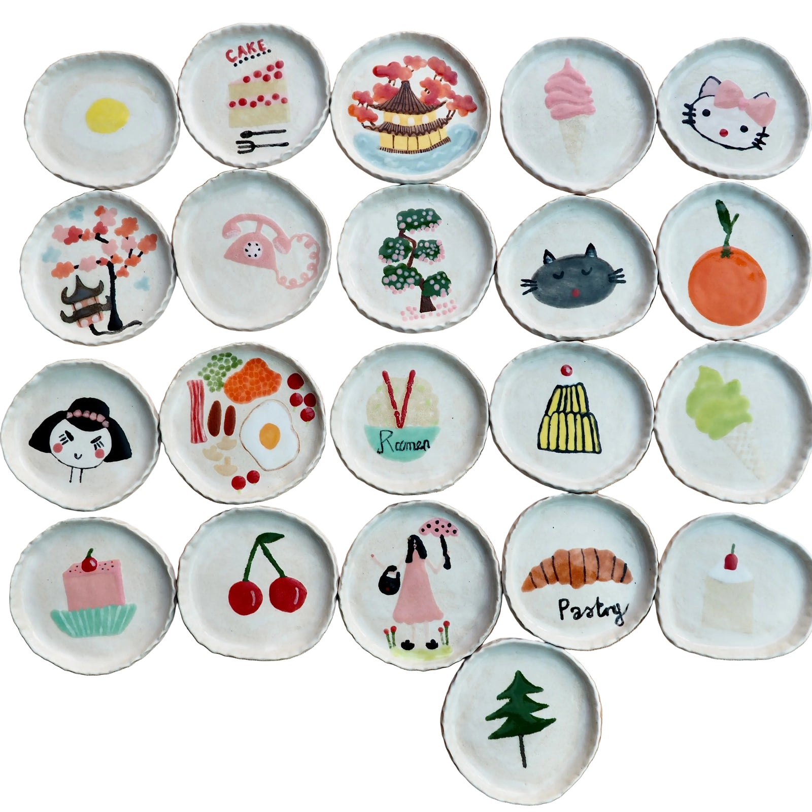 Handmade Little Ceramic Illustrated Ring Dishes Inspired by Japan