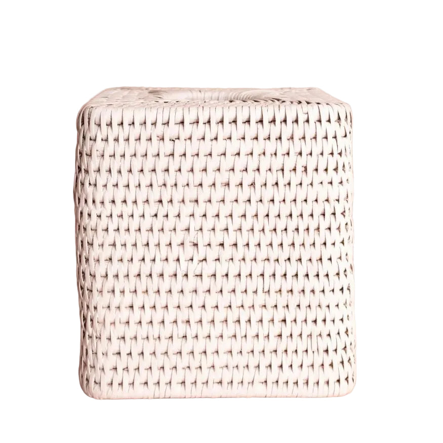Rattan Tissue Box Cover - White