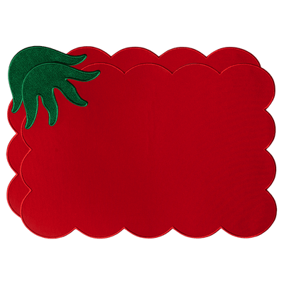 Octaevo’s Tomato Placemats (Set of 2) feature red linen-cotton with scalloped edges for a playful dining table touch.